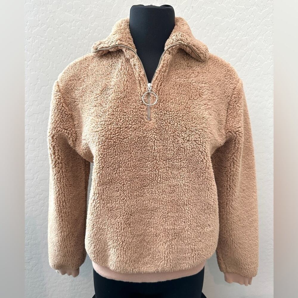 TOPSHOP | Camel Brown Sherpa Fleece Pullover Jacket | Size 4 - Picture 2 of 6